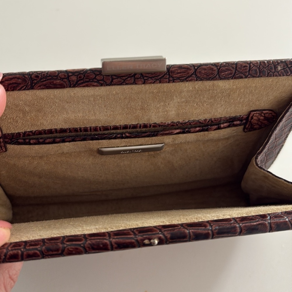Ellen Tracy Brown Faux Crocodile Embossed Clutch - Picture 4 of 9